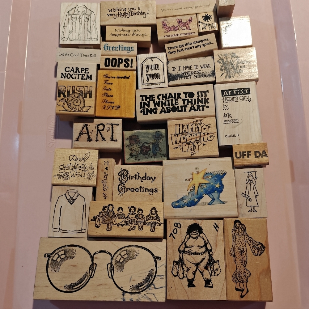Vintage Stamps 90s 80s Stampin Up All Night Media Rubber Moon Words Sunglasses